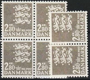 FRIMÆRKER DANMARK | 1967 - AFA 465F - Rigsvåben - 2,80 Kr. grå x 6 stk. - Postfrisk